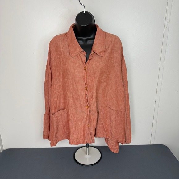 J. Jill Women's Linen Long Sleeve Button Front Classic Casual Top Orange Size XL - Picture 2 of 5